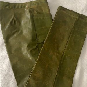 Green distressed polyurethane pant